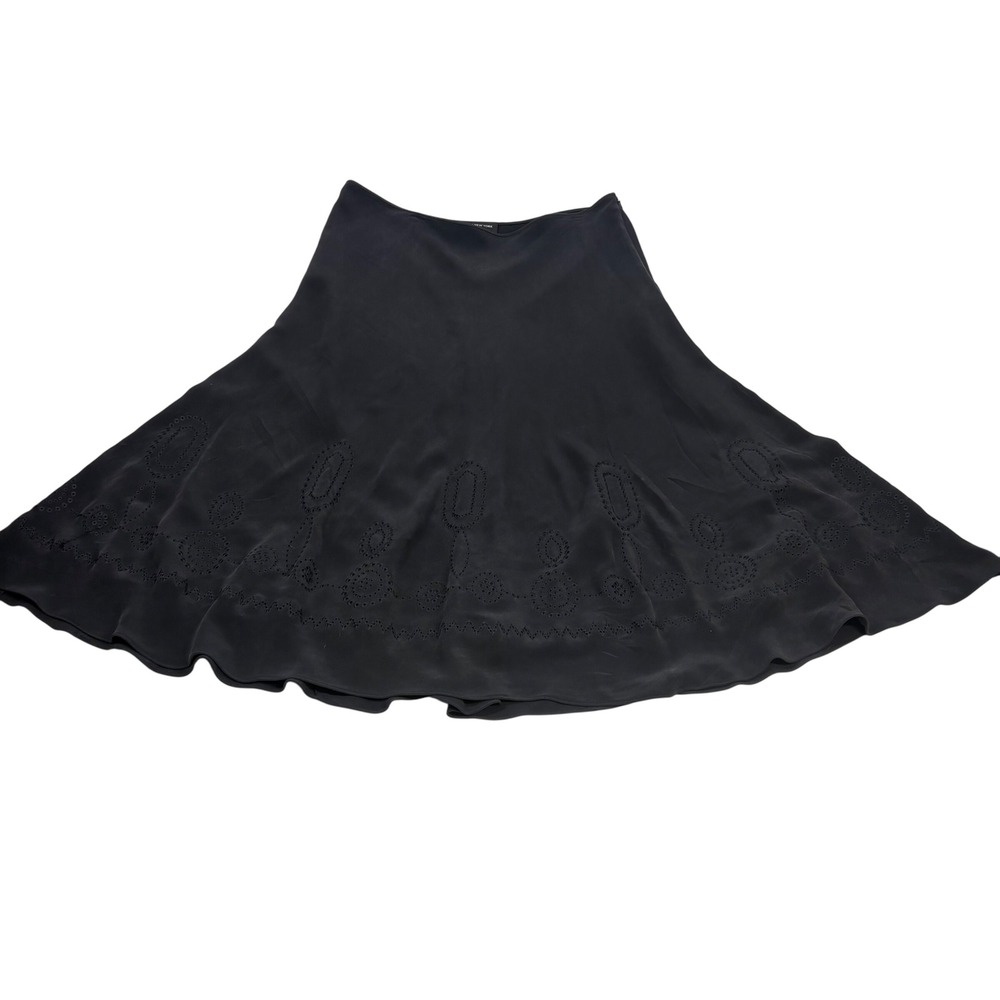 Jones NY Womens 16 Silk Midi Skirt Black Lagenlook Dark Fairy‎ Eyelet Whimsigoth